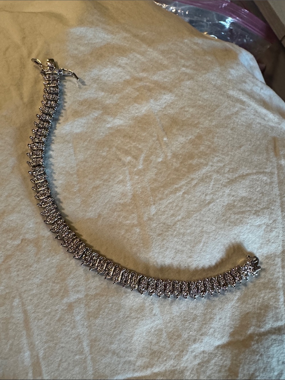 Silver Tone Crystal Tennis Bracelet - Costume Jewelry-No Markings
